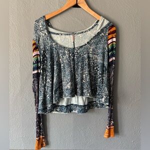 Free People Movement Cropped Hooded Long Sleeve Top Mixed Print Extra Small